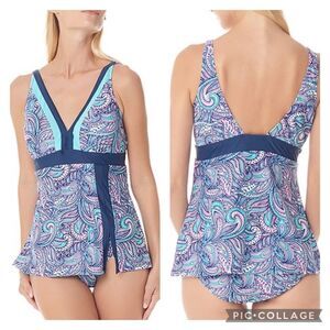 Sea & Sand blue paisley v-neck swim dress